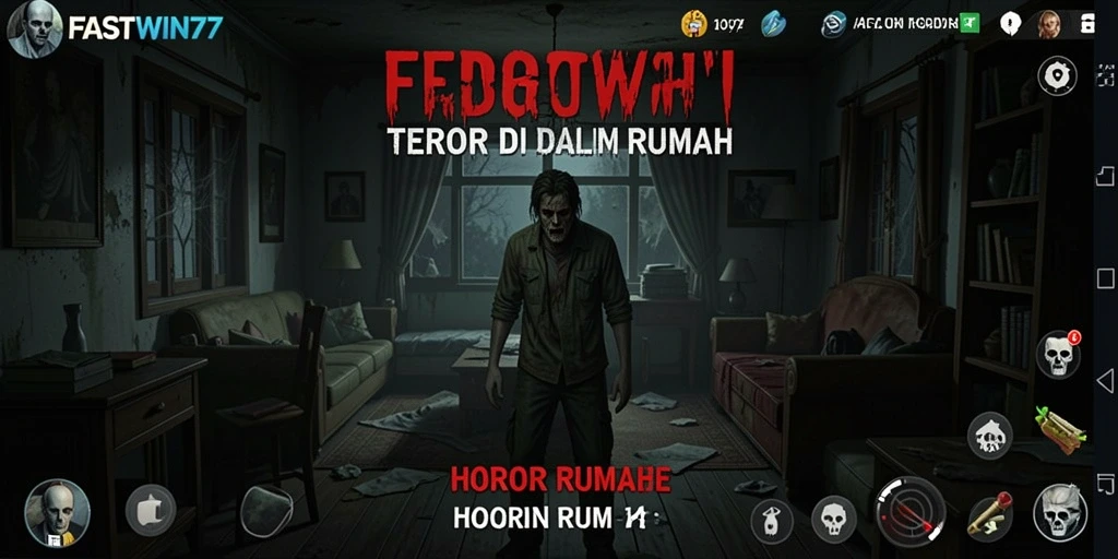Antarmuka menyeramkan dari game FASTWIN77 di dalam rumah horor.