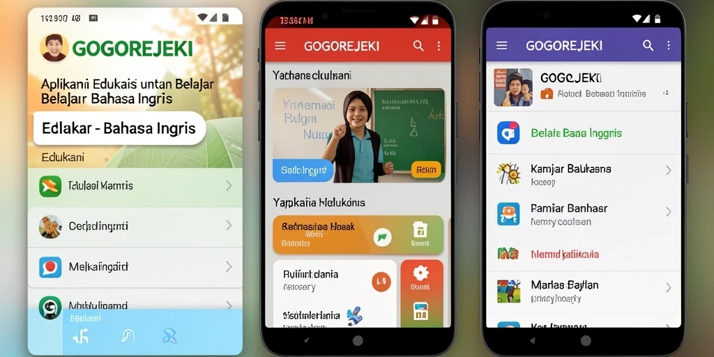 Tampilan antarmuka GOGOREJEKI yang interaktif untuk belajar bahasa Inggris.