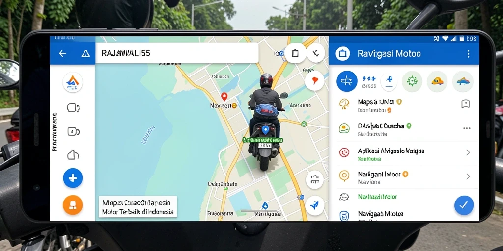 Antarmuka aplikasi RAJAWALI55 menampilkan peta navigasi motor yang informatif.