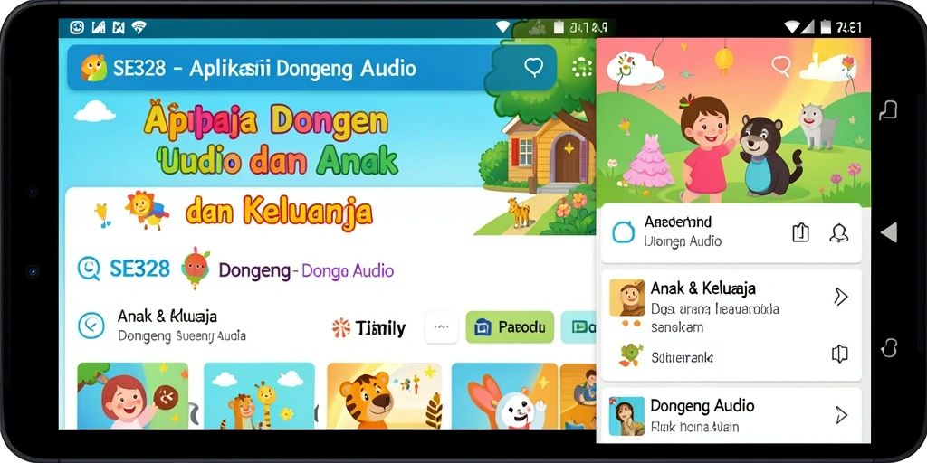 Antarmuka ramah anak dengan pilihan cerita menarik.