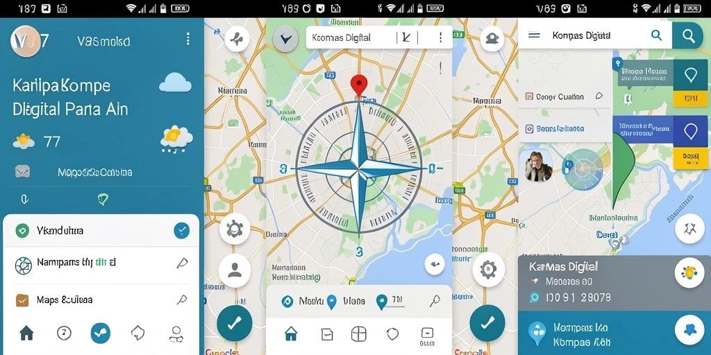 Tampilan antarmuka V87 menunjukkan kompas digital dengan fungsi navigasi yang lengkap.